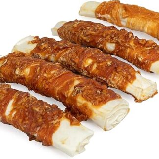 Bontoy 5 costole da masticare in pelle bovina secca con petto di pollo, 500 g, spuntino per cani, ricompensa