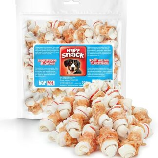 HAPPET Osso legato al pollo per cani - Massaggiagengive naturale in pelle bovina e carne di pollo, prelibatezza dentale sana e ad alto contenuto proteico per l'igiene orale