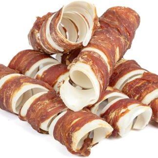 Bontoy 5 spirali da masticare in pelle bovina secca avvolte con petto d'anatra, 300 g, lo spuntino ideale per cani I ricompensa I dolcetti I