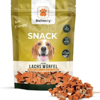 Balloony. Pet Monosnack Deliziosi cubetti di salmone – Ricco di Omega per cani per pelle e pelliccia, morbidi dolcetti per cani (150 g)