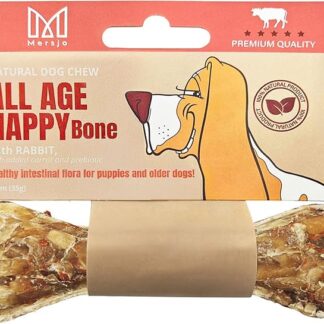 MERSJO All Age Happy Bone - Osso da masticare con coniglio, 10 cm, 35 g, spuntino naturale con carota e prebiotico