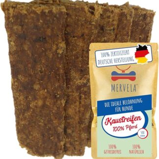 MERVELA® Cavallo a strisce di carne | 500 grammi [qualità dalla Germania] per cani allergici | ricompensa | spuntino da allenamento | senza cereali | spuntino per cani