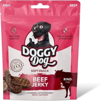 DOGGY Dog Beef Jerky - Zucchero per cani senza zucchero con manzo succoso, vitamine e alto contenuto di carne, snack senza cereali per cani