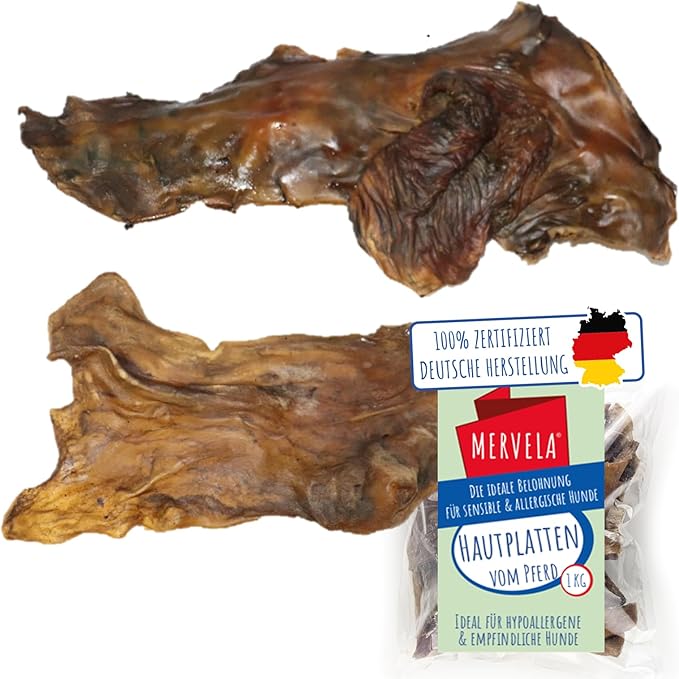 MERVELA Piastre per pelle di cavallo | 100% cavallo puro | 1 pezzo | Piastre per pelle secca dal cavallo | Qualità dalla Germania | ideali per cani ipoallergenici, allergici e sensibili