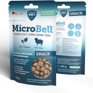 Marsavet MicroBell Snack – vegani per cani con proteine microbiche – 100 g. Ipoallergenici, senza cereali e senza glutine. Snack monoproteici per cani con stomaco sensibile