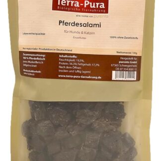 Salami di cavalli a fette, secchi, snack per cani e gatti, 100 g