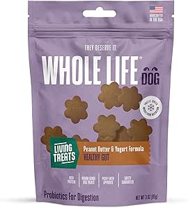 Whole Life Pet - Snack probiotici per cani di grado umano, burro di arachidi e yogurt, digestione facile, stomaco sensibile, prodotti negli Stati Uniti