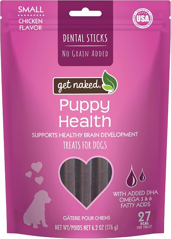 Get Naked - Bastoncini da masticare per la salute dentale dei cuccioli, senza cereali, piccole dimensioni, 1 sacchetto da 176 g