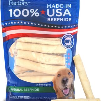 Pet Factory 100% Made in USA Beefhide 12,7 cm Chip Rolls Dog Chew Treats – Aroma naturale, 22 pezzi/1 confezione