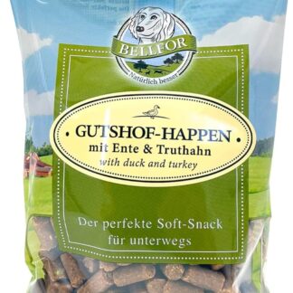 Bellfor Gutshof-Happen – Snack Morbidi per Cani con Anatra e Tacchino. Senza Cereali, Perfetti per l'Addestramento e come Ricompensa. Facili da Digerire – 200 g