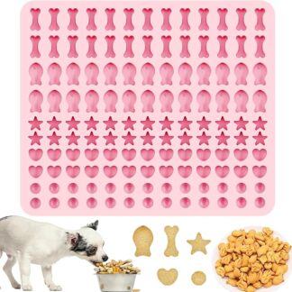 YOUYIKE Stampo in Silicone per Cani, Stampo per Biscotti per Cani, Stampi in Silicone per Biscotti, 5 Stampi in 1 con 130 Griglie, per Biscotti e Dolcetti Fai Da Te (Rosa)