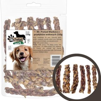 Mr. Pretzel Spuntino da masticare per cani – treccia intrecciata a tubo di manzo – spuntino naturale per cani – snack proteico di alta qualità per tutte le razze di cani 250 g