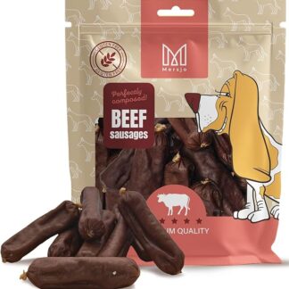 MERSJO Hundeleckerlis - Salsicce per cani, 500 g, senza glutine, 90% manzo, essiccate all'aria