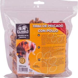 Quibropets Strisce di pesce con pollo – Cane per cani, premi naturali senza cereali, snack per animali domestici, premi disidratati, 530 g