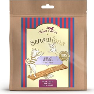 Terra Canis Sensations - Jolly Jerkies 90 g, ideale come lavoro da masticare, snack premium per cani in 100% qualità alimentare di tutte le materie prime, senza cereali e senza glutine (Pute)