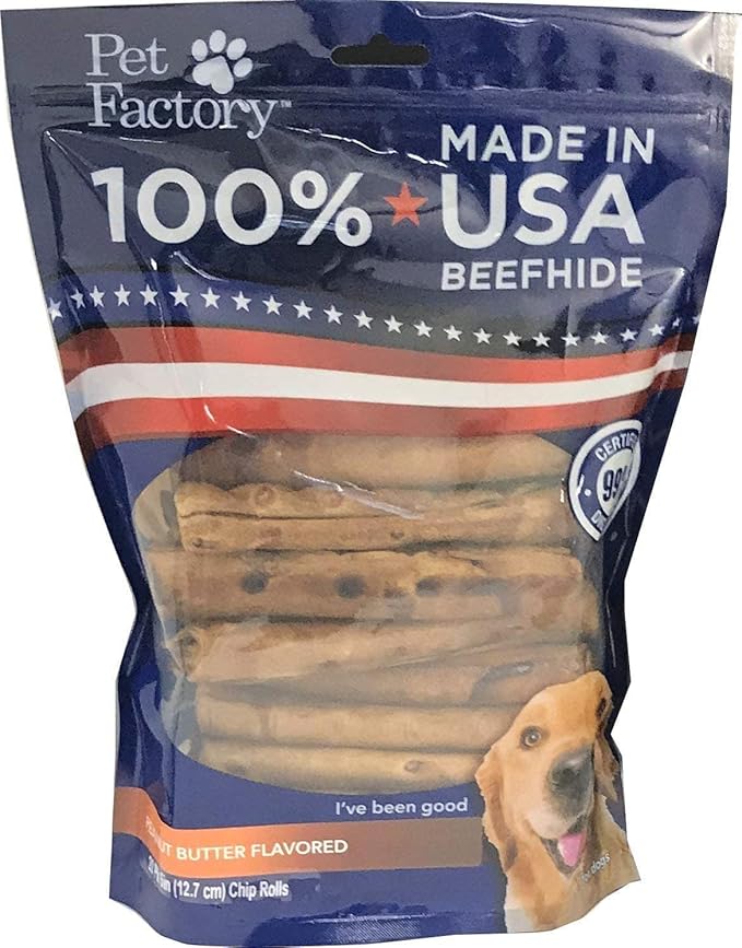 Pet Factory 100% Made in USA Manzo, 12,7 cm, panini patatine fritte, dolcetti da masticare per cani, sapore di burro di arachidi, 20 pezzi/1 confezione