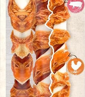 8in1 Triple Flavour Mega Twisted Sticks - Bastoncini da masticare grandi con filetto di pollo, pelle di maiale e manzo, sacchetto da 140 g 2 pezzi