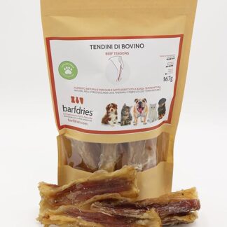 barfdries Tendini di Bovino, alimento naturale per Cani e Gatti essiccato a bassa temperatura. Confezione da 167 gr