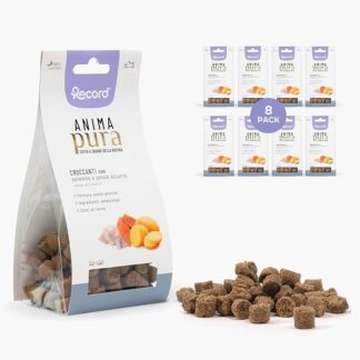 Record Snack Senza Glutine Anima Pura per Cani 100% Naturali. Biscotti Naturali Cotti al Forno al gusto di Salmone e Pesce Azzurro. Made in Italy | Formato Risparmio da 8 sacchetti da 75 g