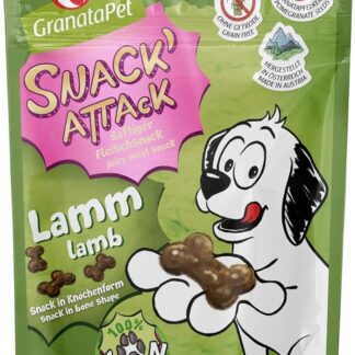 GranataPet Snack' Attack Agnello per cani senza cereali e senza zuccheri aggiunti, ricompensa per giocare a quattro zampe, dolcetti morbidi per cani, 100 g