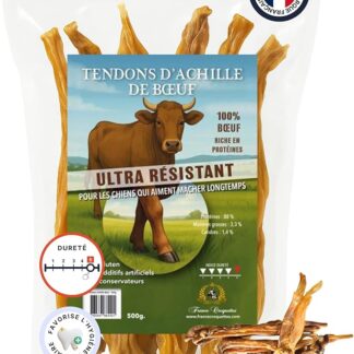 Tendini d'Achille di manzo per cani 500 g – trattamento naturale ultra resistente senza additivi – salute dentale, alto contenuto di proteine, senza cereali o glutine – Francia crocchette
