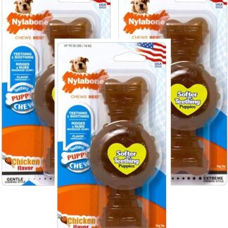 Nylabone - Confezione da 3 Anelli per dentizione Cucciolo di Osso, Aroma: Pollo e Lupo, Fino a 16 kg.