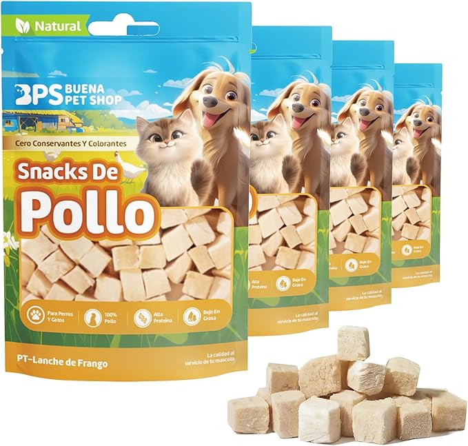 BPS Snacks naturali di pollo per cani e gatti 100% carne pura, liofilizzata, ad alto contenuto di proteine, basso contenuto di grassi, senza additivi per animali domestici (4 pezzi, pollo) BPS-5229 x