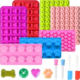 YOUNGSAY 7 Pezzi Tappetino in Silicone per Biscotti per Cani, Senza BPA Tappetino da Forno per Cani, Antiaderente Tappetino da Forno per Biscotti per Cani con 2 Contagocce e 2 Raschietti (4 Forme)