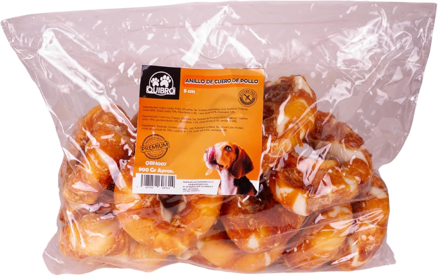 Quibropets Anelli in Pelle di Pollo - Snack e Premi per Cani - Ragazzi per Animali - Ideale per Cane Grande e Medio - 900 gr