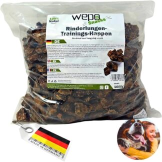 WEPO Deliziosi per cani – 1 kg di polmoni bovini per cani secchi – Snack sani per cani – Dog Treats – Sano & Made in DE – Fornisce proteine, vitamine e minerali (sacchetto da 1 kg)
