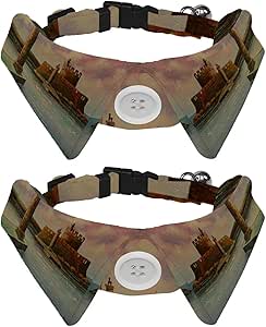 Confezione da 2 collari per cani con papillon e campanello, con risvolto regolabile a forma di cervo, per animali di piccola taglia