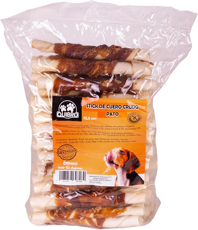 Quibropets Bastoncini in pelle grezza d'anatra - Snack e premi per cani - Chuches per animali domestici - Ideale per cani grandi e medi - 950 g