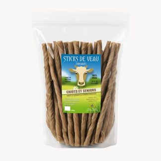 Stick di vitello per cane – Dolcetto naturale ipoallergenico in torsade – masticazione morbida – ricco di proteine – basso contenuto di grassi – senza cereali né additivi – cuccioli e anziani – 300 g