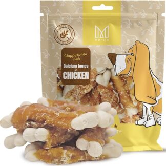 MERSJO Leckerlis Premium - Petto di pollo avvolto di calcio per cani, 500 g, senza glutine, 60% pollo, alto contenuto proteico