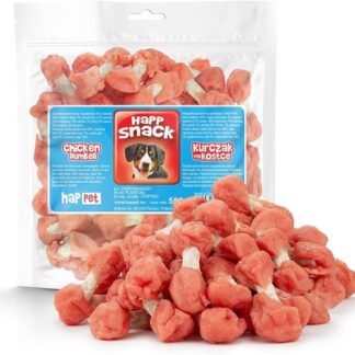 HAPPET Pollo essiccato su pelle bovina, 500 g - dentali naturali da masticare - Pollo essiccato ad alto contenuto di grassi per denti sani