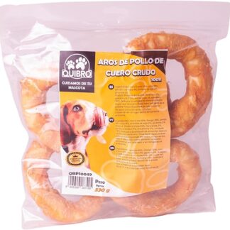 Quibropets Anelli di pollo in pelle grezza - Chuches per cani, premi naturali senza cereali, snack per animali domestici, premi disidratati, 530 g