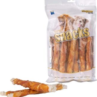 Magnum Pet Food – Carne di pollo, snack sano da masticare per cani, pollo di alta qualità avvolto su pelle bovina, rulli da masticare, bastoncini da masticare per cani, 500 g