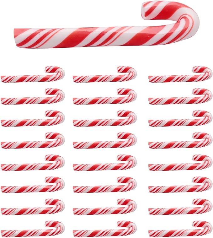 Quystetes 100Pcs Rosso e Fatto A Mano Natale Candy Cane In Miniatura Home Decor Clay Candy Cane Circa 3.2x1cm
