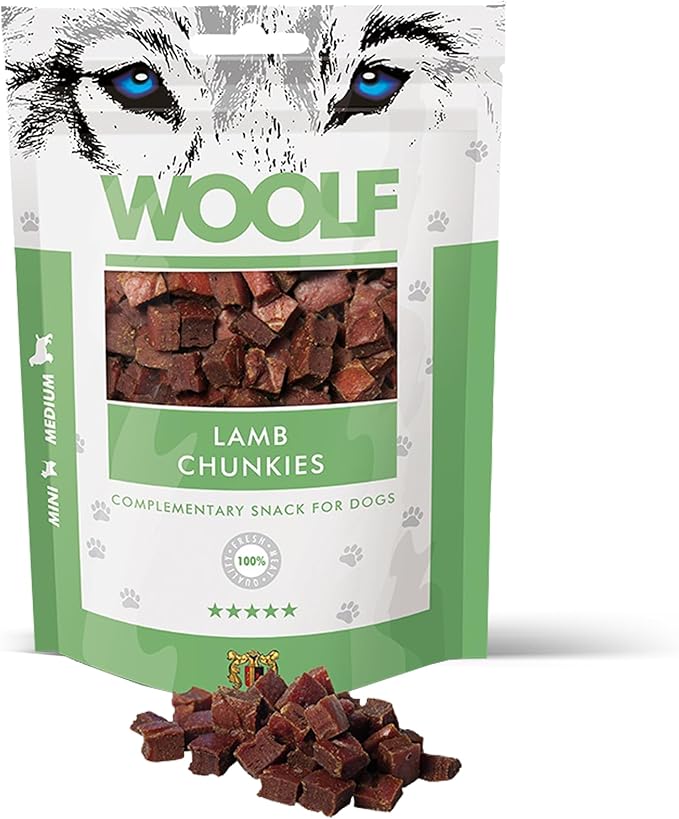Biscotti per cani snack naturali con carne di agnello 91% premietti per cani addestramento bocconcini proteici senza conservanti e additivi 100 g | WOOLF