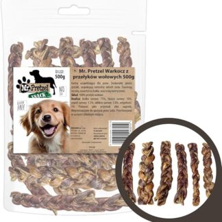 Mr. Pretzel Spuntino da masticare per cani – treccia intrecciata a tubo di manzo – spuntino naturale per cani – snack proteico di alta qualità per tutte le razze di cani 500 g