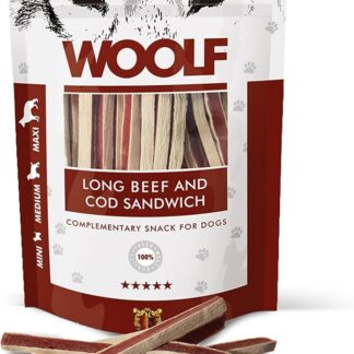 WOOLF Cane, Snack Sandwich Lungo di Manzo e Merluzzo Gr.100