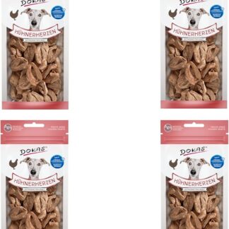Dokas cuori di pollo liofilizzati | Confezione da 4 | 4 x 22 g | Alimento complementare per cani | Può favorire la masticazione naturale e completare l'alimentazione quotidiana