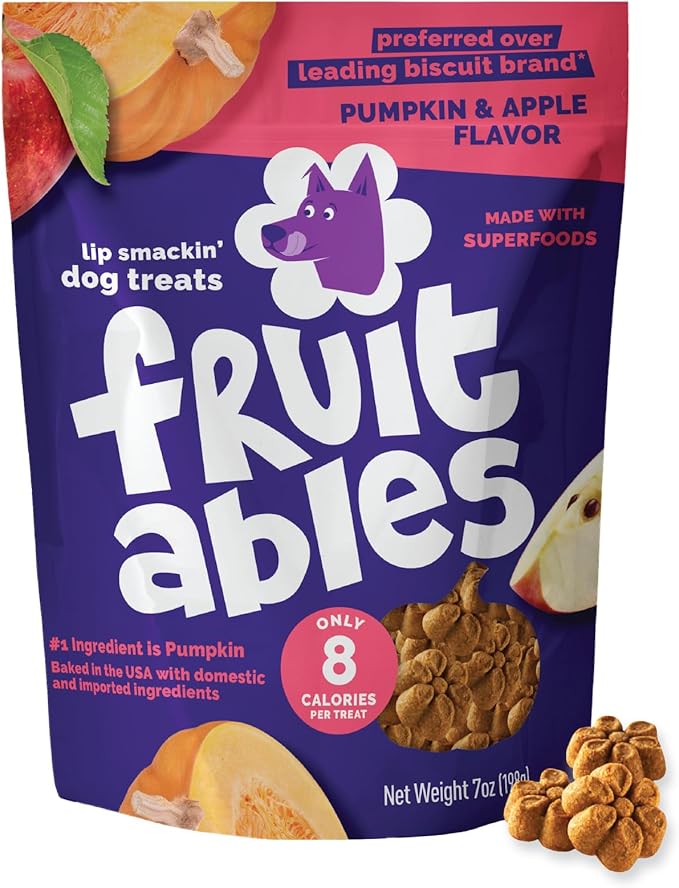 Fruitables Dolcetti Per Cani Al Fruitables, Prelibatezze Di Zucca Per Cani, Prelibatezze Sane A Basso Contenuto Calorico, Privo Di Grano, Mais E Soia, Zucca E Mela - 198 g