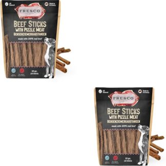 FRESCO Bastoncini da masticare per bue, 12 cm, confezione doppia, 2 x 10 pezzi, mangime complementare per cani, realizzati con cuoio capelluto naturale e branchi di bue naturali