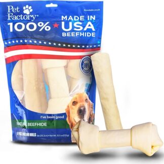 HUOXIG Pet Factory 78206 - Set di 6 ossa da masticare per cani, 20,3-22,9 cm, in pelle grezza