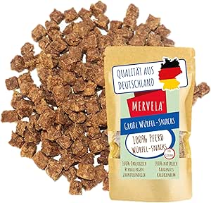 MERVELA Cavallo a cubo | 100% cavallo puro | 1.000 g | cavallo cubo da masticare | qualità dalla Germania | ideale per cani ipoallergenici, allergici e sensibili
