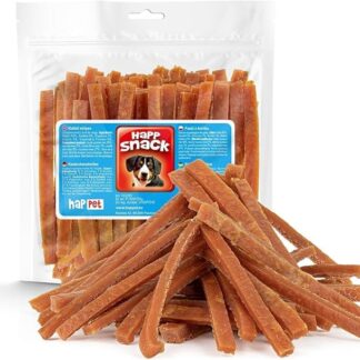 HAPPET Dolcetti per cani - Strisce di carne di coniglio - Prelibatezze naturali ricche di proteine per cani - Premio per l'allenamento salutare e massaggiagengive facilmente digeribile per cani di