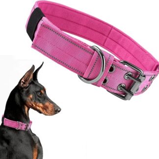 Collare Tattico per Cani Regolabile, Nylon Collare Tattico Regolabile con Fibbia in Metallo Robusto, Largo e Spesso con Imbottitura Morbida Collari per Cani, per Taglia Media e Grande (Rosa)