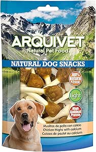 ARQUIVET Pack 12 unità - Cosce di pollo al calcio 100 gr- Snack 100% naturali per cani - prelibatezze per cani - Prodotto leggero - Molto ricco di sostanze nutritive