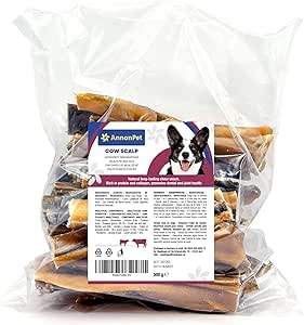 AnnonPet® Pelle di Testa di Bovino Essiccata 500g - Snack Naturale Lunga Durata per Cani Adulti - Masticativi Naturali per Pulizia Dentale e Rafforzamento Muscoli Masticatori